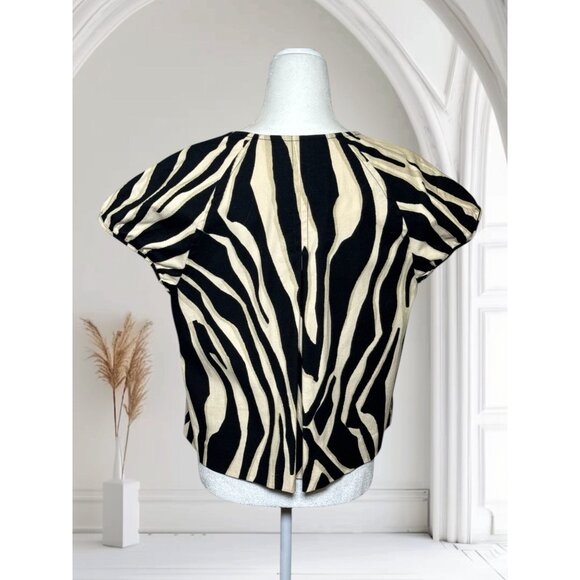 Express Zebra Print Short Sleeve top Jacket L Black Beige Lightweight Womens - Picture 6 of 8